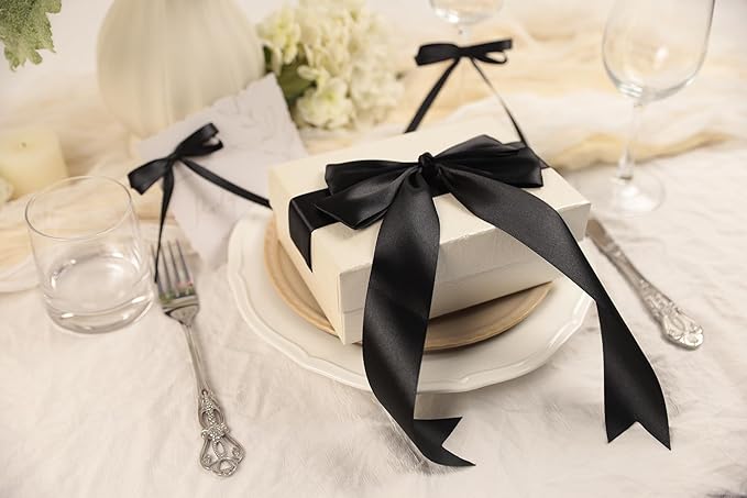 Black Satin Ribbon 1-1/2 inch X Continuous 50 Yards, Single Face Polyester Ribbon Perfect for Gift Wrapping, Flower Bouquet, Wedding Decor, Crafts, Bow Making, Sewing and More