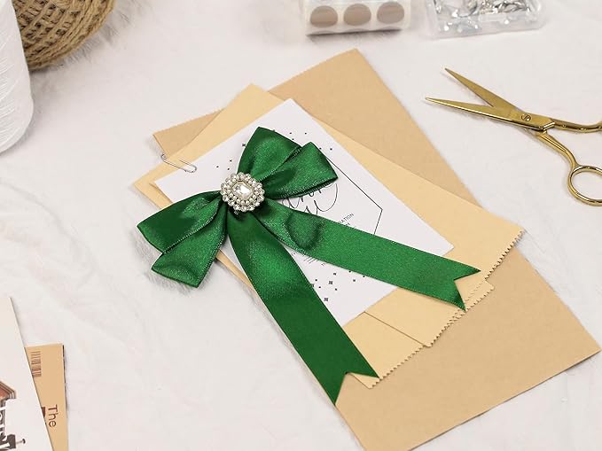 Green Satin Ribbon 1 inch X Continuous 25 Yards, Single Face Polyester Ribbon Perfect for Gift Wrapping, Flower Bouquet, Wedding Decor, Crafts, Bow Making, Sewing and More