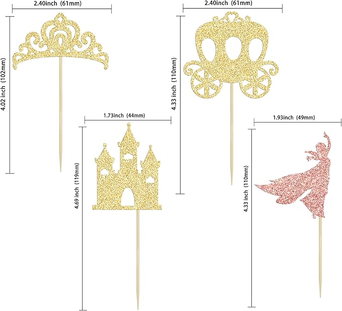 Gyufise 36Pcs Princess Cupcake Toppers Glitter Mermaid Girl Castle High Heel Crown Cupcake Picks Princess Theme Baby Shower Girls Birthday Party Cake Decorations Rose Gold