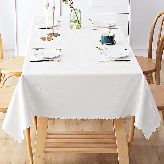 Smiry Rectangle Table Cloth, Waterproof Heavy Duty Vinyl Tablecloths, Wipeable Washable Table Cover for Kitchen and Dining Room (White, 54" X 108")