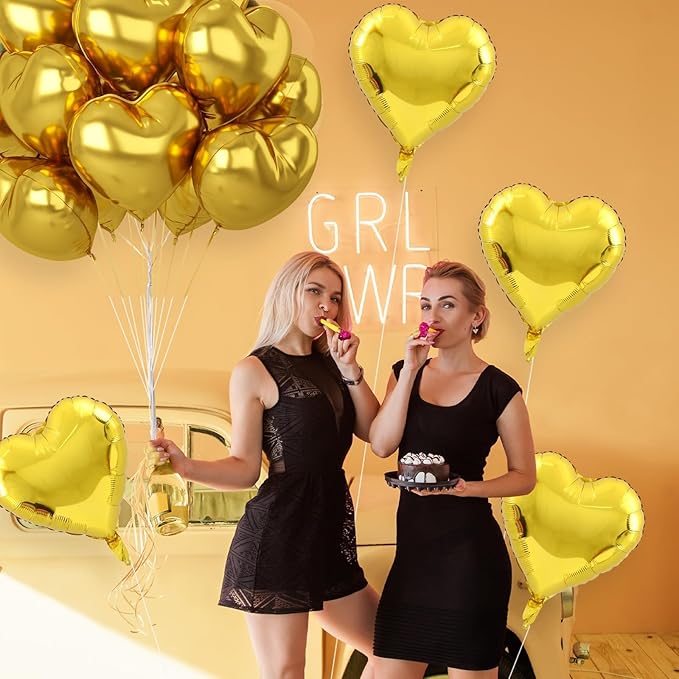 12 Pcs Heart Balloons, 18 inch Gold Heart Shaped Balloons, Big Helium Balloon, Love Foil Balloon for Wedding Baby Shower Anniversary Backdrop Valentine Party Decoration