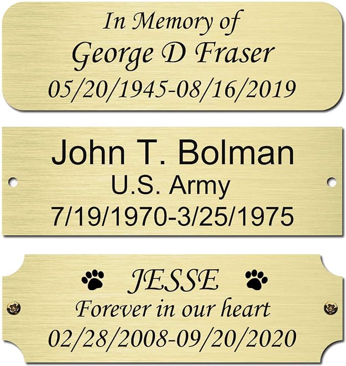 3" W x 1" H Personalized Custom Engraved Brushed Gold Solid Brass Plate Frame Name Label Art Tag for Frames with Adhesive Backing or Screws (Brass)