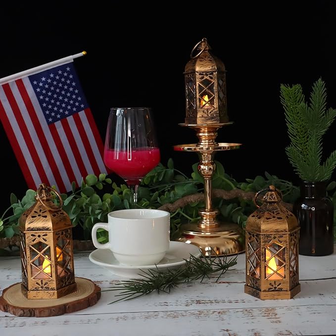 LLQ 12Pcs Mini Lantern for Centerpieces, Small Candle Lanterns Decorative Indoor, Vintage Hanging Moroccan Lantern for Halloween Decorations, Christmas Centerpieces for Tables, Wedding Table Decor