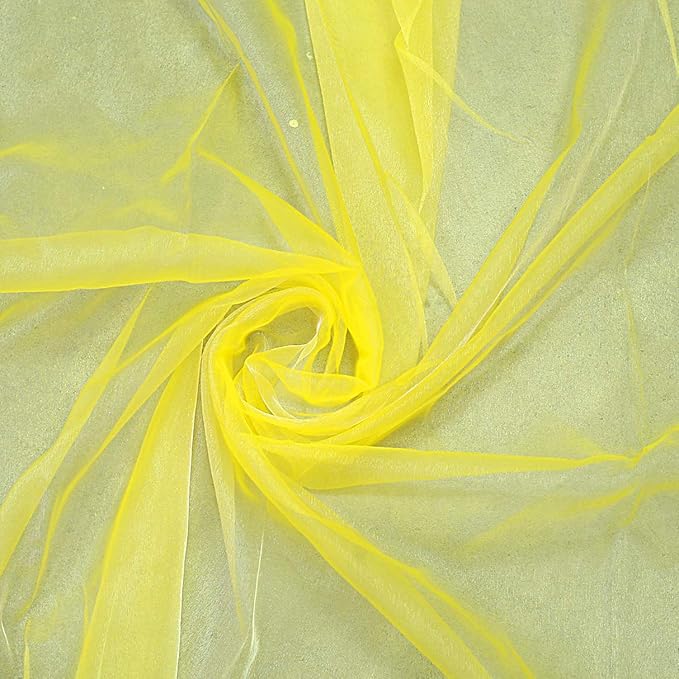 VDS Yellow Organza Fabric, 5 Yards Continuous, 45” Wide, Wedding Party Decoration Iridescent Crystal Sheer Shiny Organza Tulle Bridal Dress DIY Crafts Costume Sewing Backdrop Arch Cloth