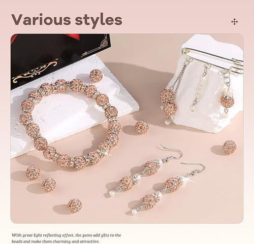 160pcs 10mm Rhinestone Beads for Jewelry Making, Light Peach Shiny Round Disco Ball Beads Bulk, Sparkle Crystal Clay Christmas for Bracelet Baseball Necklace Earring Crafting and DIY