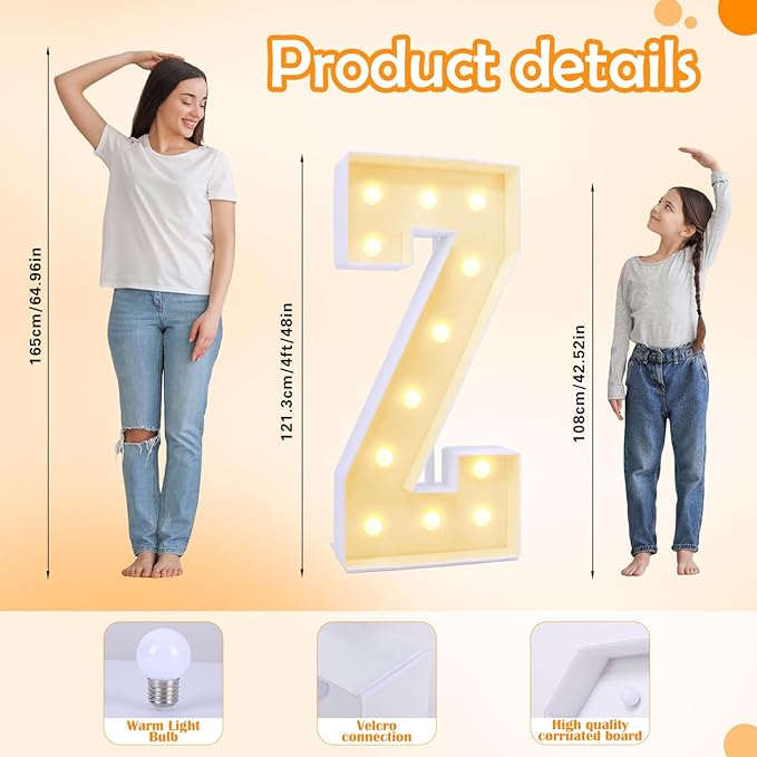 4ft Marquee for Letters Z, Large Light up Letters, Multifunctional Large Marquee for Letters 4 Feet Tall for Party Decorations, Letter Balloons, Wedding Decor, Proposal Decorations (Letters Z)