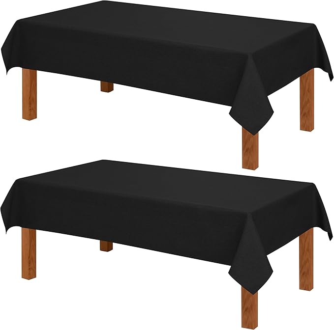 Hiasan 2 Pack Faux Linen Rectangle Tablecloth - Wrinkle and Stain Resistant Washable Table Cloth for Kitchen Dining Room Holiday Table Cover for Party Dinner, Black, 70 x 140 Inch