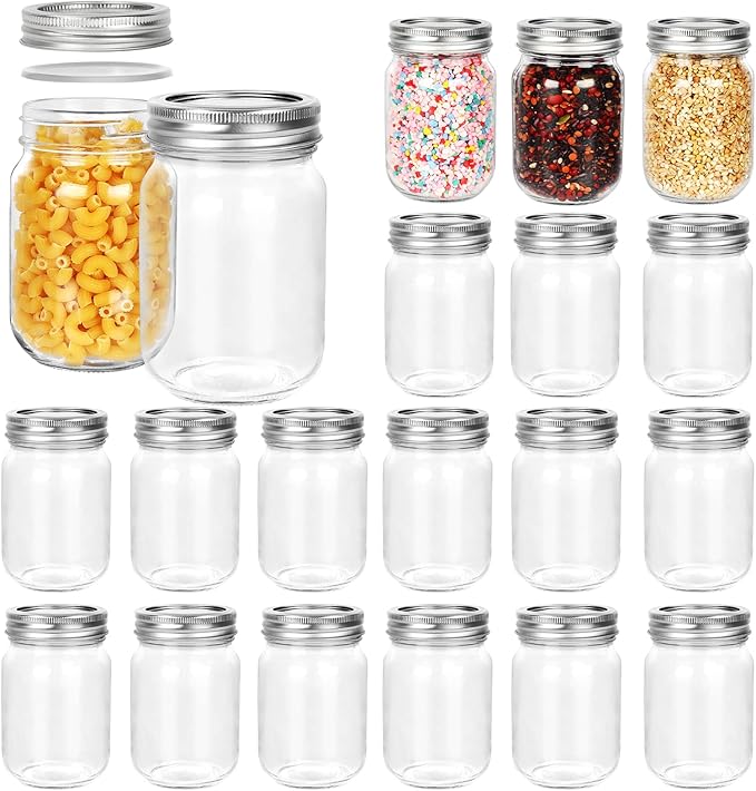 12 oz Glass Mason Jar, 20 Pack 360ml Canning Jars with Regular Mouth Lids, Glass Jars Storage Containers for Overnight Oats, Jam, Jelly, Honey, Beans, Spice, Wedding Party Favors, Shower Favors