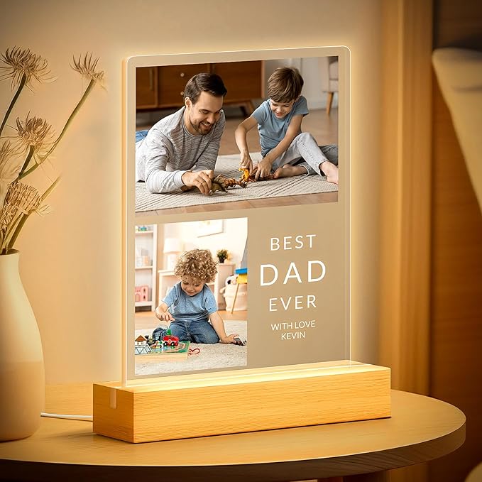 Custom Picture Frames with Photo, Personalized Photo Frame with Night Light, Customized Picture Frames, Custom Photo Gifts, Personalized Birthday Gifts for Dad, Baby, Kids, Family
