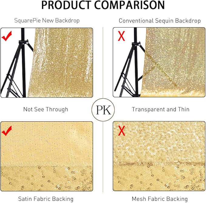 SquarePie Sequin Backdrop Curtain Not See Through Background for Wedding Party 8FT x 8FT Gold