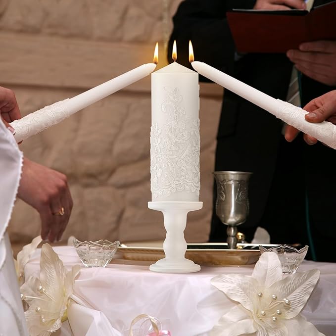 Irenare Unity Candles with Holder for Wedding Ceremony Wedding Decortions Accessories Glass Candle Holder Pillar Candle for Formal Events Church (Ceramics)