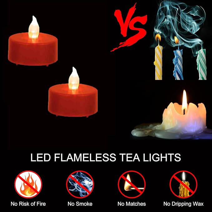 LED Tea Lights Candles- 50PACK Red Flameless Candles Realistic and Bright Flickering Long Lasting 200Hours for Holiday Celebration,Party, Home Decoration,Battery Operated