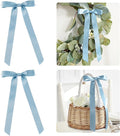 50 PCs Dusty Blue Bow Decor 5.5'' Satin Bows with Long Tail, Twist Tie Bows for Craft, Packaging Ribbon Bows, Premade Bows for Cake Decorating, Gift Bows for Treat, Wedding Favor, Party