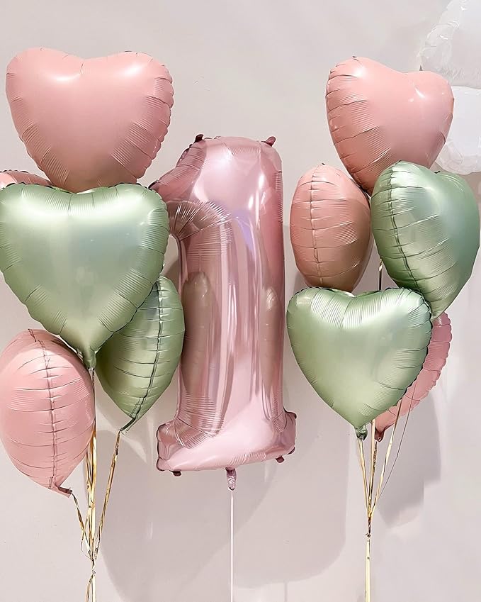 10Pcs Olive Green Foil Heart Shaped Balloons 18 Inch - Retro Green Heart for Baby Shower, Wedding, Valentine Decorations - Love Party Decor