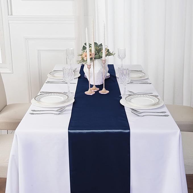 6Pack Table Runner 12 x 108 Inches Satin Silk Table Runner for Wedding, Birthday Party, Banquets, Graduations Decoration, fit Rectange and Round Table-Navy