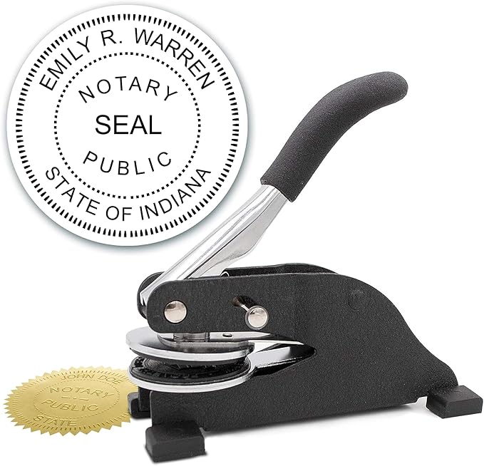 MaxMark Notary Seal Round Desk Embosser for Indiana State - Includes Gold Burst Seal Labels (50 Count)