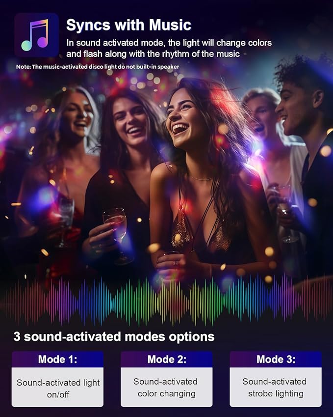 Luditek 2-Pack Sound Activated Party Lights with Remote Control, Disco Ball Light, DJ Strobe Lamp for Home Room Dance Party Supplies White Elephant Gifts Birthday Christmas Halloween Party Decorations