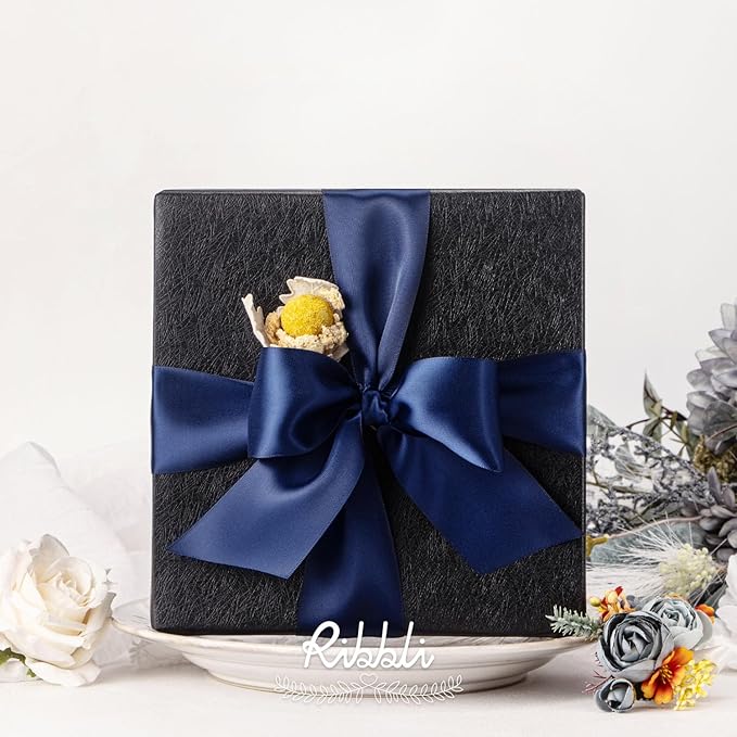 Ribbli Navy Double Faced Satin Ribbon, 2” x Continuous 10 Yards,Use for Bows Bouquet,Gift Wrapping,Floral Arrangement,Wedding Decoration