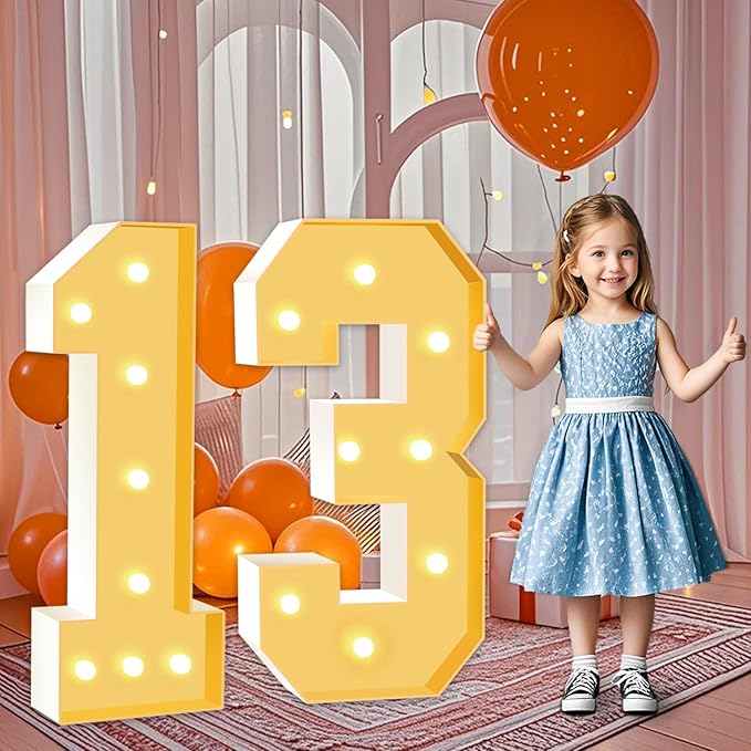 3FT Marquee Numbers 13, Large Light Up Numbers 13th Birthday Decorations for Girls Boys, Cardboard Numbers for Women Men Anniversary Party Decor Backdrop, DIY Foam Board Mosaic Number Sign
