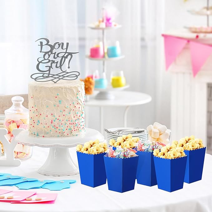 200 Pcs Popcorn Boxes Mini Paper Popcorn Box Cardboard Popcorn Container for Party Disposable Snack Candy Popcorn Bags Popcorn Holder for Birthday Wedding, 2.2 x 4.2 x 3 In (Navy Blue,Simple)