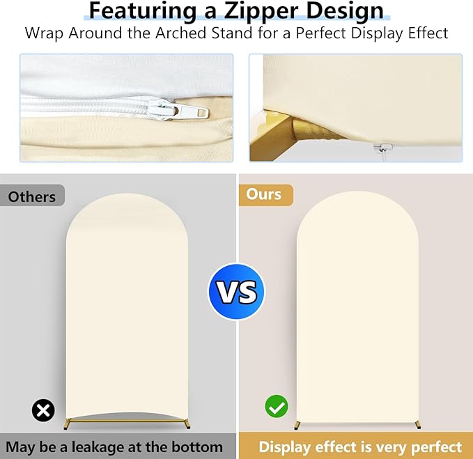 HEMMOTOP White and Light Beige Arch Backdrop Cover 7.2 ft, 6ft, Wedding Arch Covers Stretchy Backdrop 2 Set, Double Color Spandex Arched Background for Birthday Party, Baby Shower