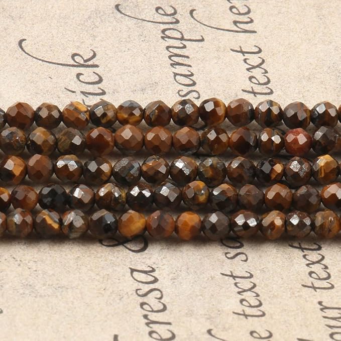 Song Xi 120pcs 3mm Natural Yellow Tiger Eye Gemstone Beads Faceted Round Loose Stone Beads for Jewelry Making