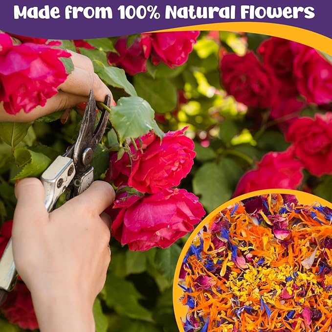 4 Kinds Natural Dried Edilble Flowers Petal Blend (1.5 Ounce), Edible Flowers for Cocktail, Cake Decoration, Soap Making, Ice cream. Include Rose Petals, Cornflower, Osmanthus, and Calendula