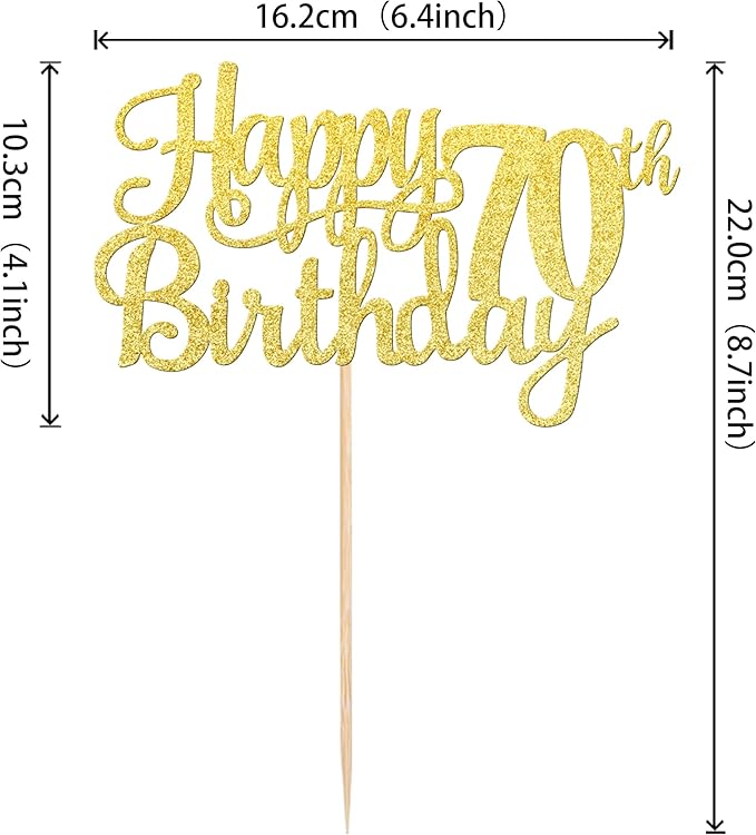 1 PCS Happy 70th Birthday Cake Topper Gold Glitter Cheers to 70 Years Birthday Cake Pick Seventy 70 Fabulous Cake Decoration for Happy 70th Birthday Anniversary Party Decorations Supplies
