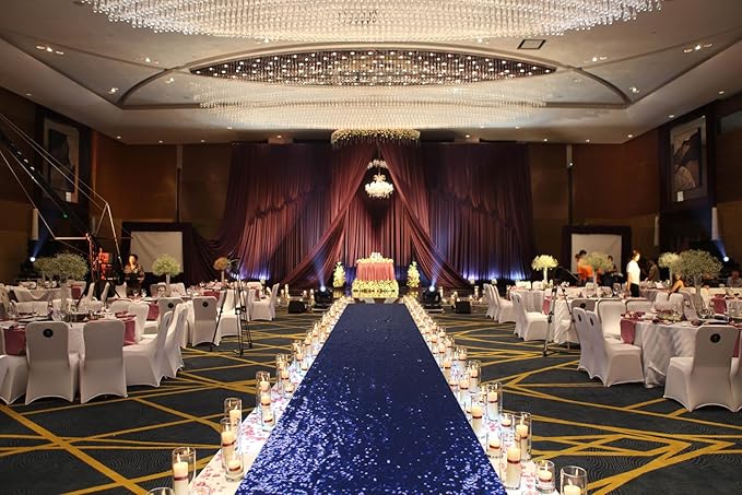 ShinyBeauty Sequin Aisle Runners 2Ft x 15Ft Navy Carpet Runner for Party Glitter Runner for Wedding N116