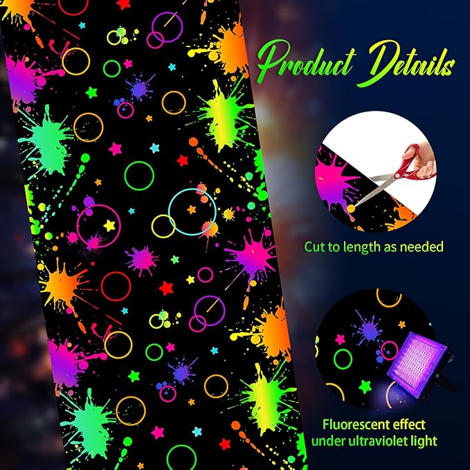 Haull 118 x 39 Inch Neon Light up Dance Floor Glow in The Dark Runner UV Reactive Blacklight Floor Aisle Runner Decor Wall Props for 80s 90s Neon Birthday Party Decorations(Gradient Ink)