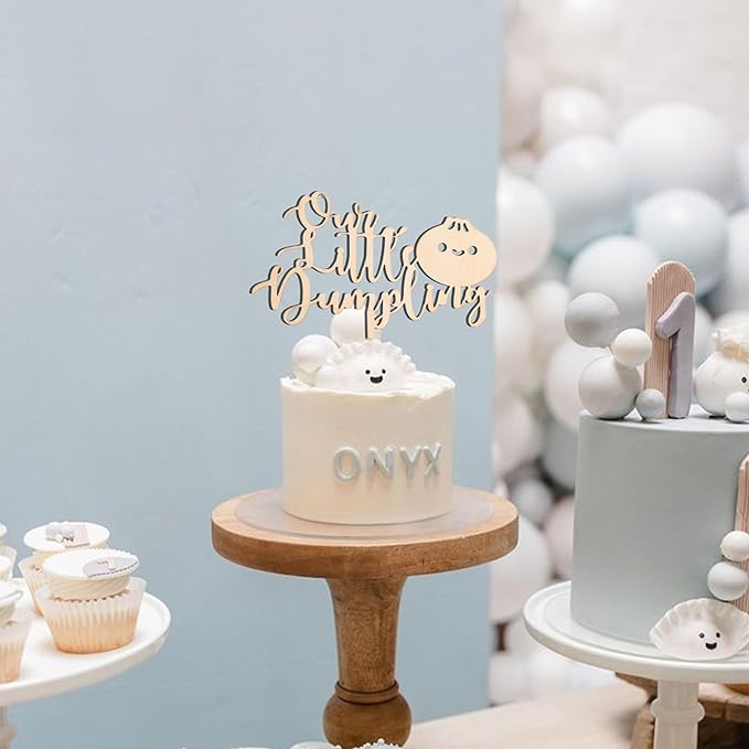 Little Dumpling Wood Cake Topper - Baby Shower Party Decor, Dumpling Themed Party Supplies