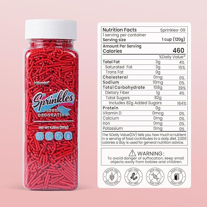 Edible Red Jimmies Sprinkles, Red Sprinkles, 4.23oz Jimmies for Baking, Baby Showers, Weddings, Valentine's, Graduation, Fourth of July, Memorial Day(120g)