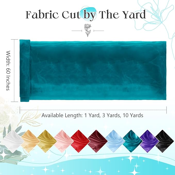 P Pothuiny Sheer Organza Fabric by The Yard, 3 Yards x 60 Inch Wide Bridal Teal Organza Tulle Fabric Roll Shiny Gauze Fashion Dress Sewing Craft for Wedding Party Decorations Backdrop