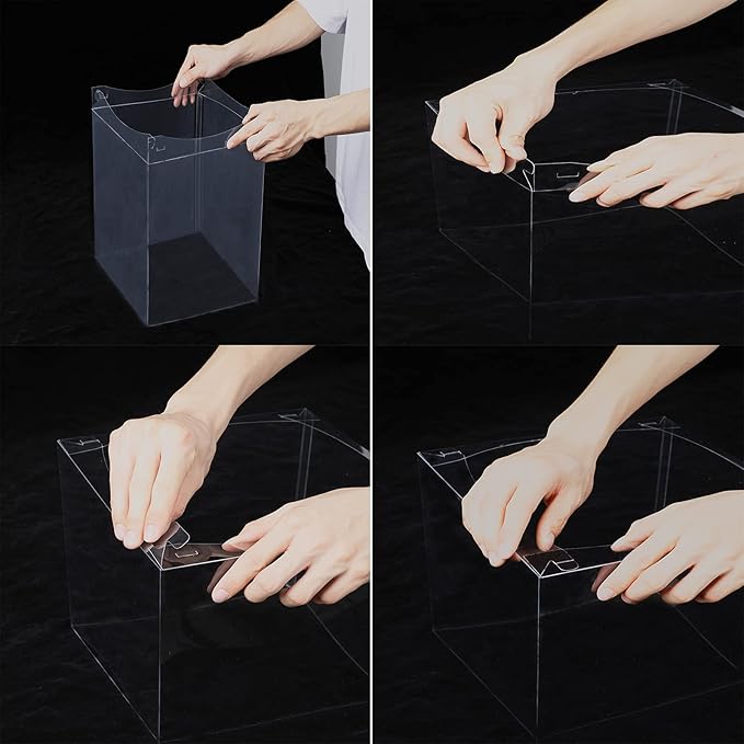 XININSUN 6Pcs Tall Cake Boxes Clear cake Box with Ribbon, 12x12x 10inch,Ideal for Large 10" and 12" Inch Tall Layer Tiered Cakes and Clear Gift Boxes for Wedding Party and Gift Display - Black