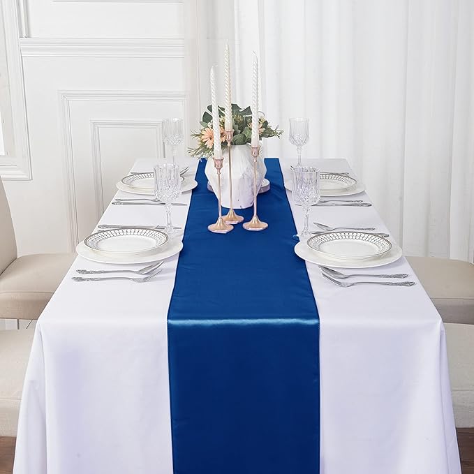 24Pack Table Runner 12 x 108 Inches Satin Silk Table Runner for Wedding, Birthday Party, Banquets, Graduations Decoration, fit Rectange and Round Table-Royal Blue