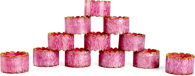 Napkin Rings Set of 12 - Handmade Epoxy Resin Napkin Holders | Elegant Table Decor for Dining, Weddings & Parties | Durable & Stylish Farmhouse Napkin Rings (Pink Gold) - ALPHA Living HOME