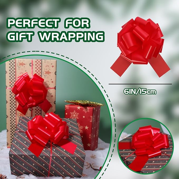 6 Pcs 6 Inch Red Pull Bows, Perfect for Gift Wrapping, Gift Wrapping Baskets Wedding Christmas Party Decorations, Crafts – Quality Pull Bows for Gifts and Decorations