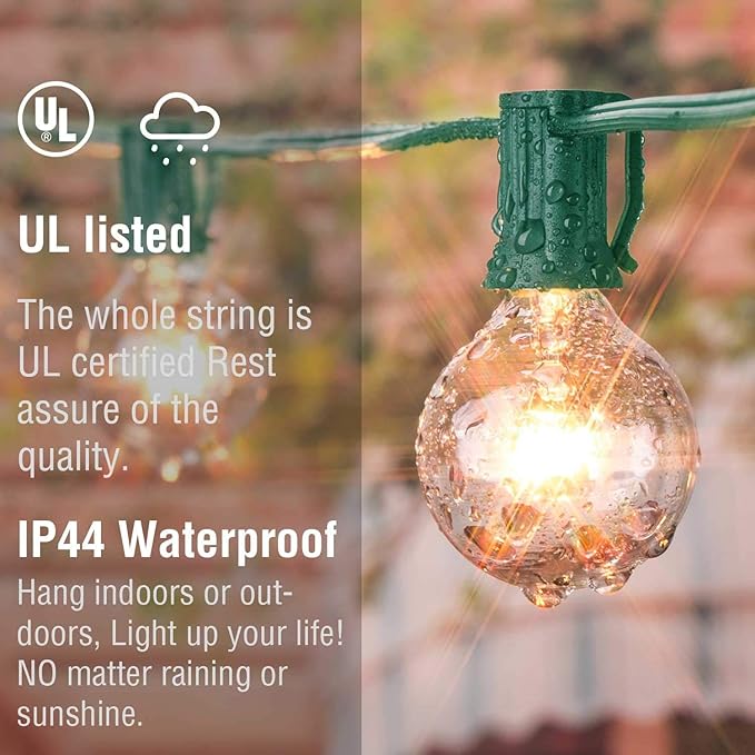 SUNSGNE 25Ft Christmas String Lights, G40 Globe String Light with 27 Clear Bulbs, UL Certified for Outdoor Indoor Garden Party Wedding Pergola Backyard Patio Xmas Decoration, Green Wire