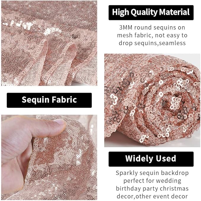 Hahuho Rose Gold Sequin Backdrop Curtain, 2PCS 2FTx8FT Glitter Backdrop Curtain for Parties, Christmas, Wedding, Party Decoration（2 Panels, 2FT x 8FT, Rose Gold
