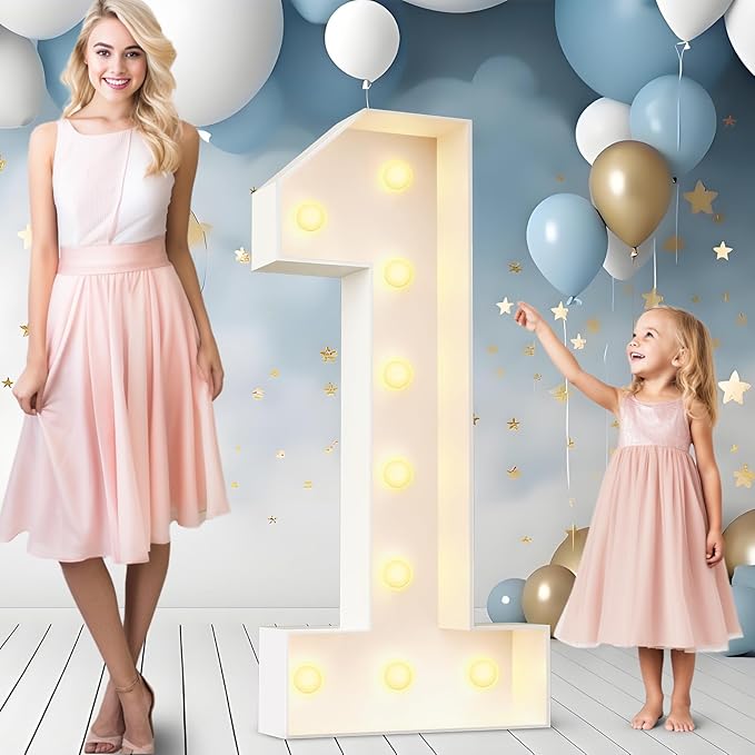 Ledido 4FT Marquee Light Up Numbers Large Light Up Letters for Party Decoration, Marquee Numbers for 1st 21st Birthday Anniversary, Pre-cut Foam Board Assembly Required Number 1