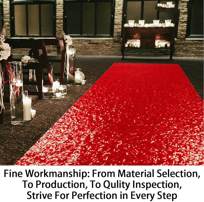 ShinyBeauty Red Sequin Aisle Runner - 2FTx15FT Glitter Carpet for Weddings, Ceremonies, and Special Events