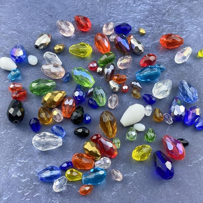 100pcs 8x12mm Teardrop Crystal Glass Beads Vertical Hole Faceted Glass Teardrop Spacer Beads for Bracelets Necklace Earring DIY Jewelry Making Craft(Sapphire Blue)