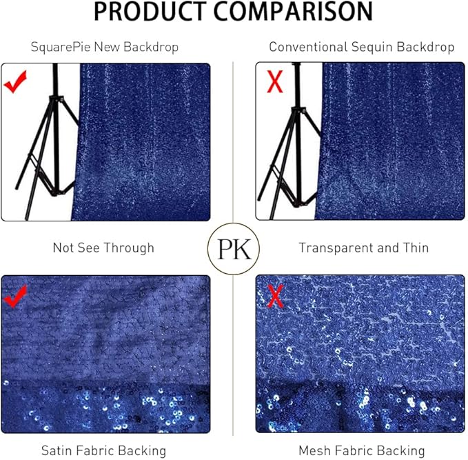 SquarePie Sequin Backdrop Curtain Not See Through Thick Glitter Background for Party 8FT x 10FT Navy Blue