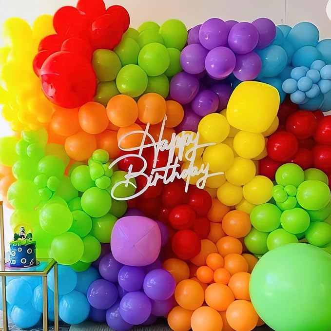 Multicolor Rainbow Balloons, Multicolor Balloons Light Blue Yellow Dark Green Purple Orange Red Balloon Colorful Latex Balloons for Birthday Kids Party Wedding Baby Shower Engagement Decorations