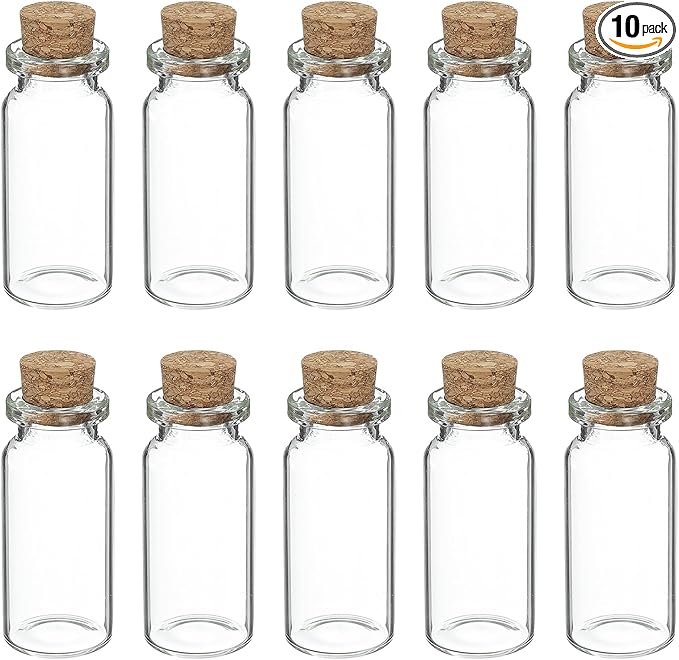 uxcell 10Pcs Mini Glass Bottles with Cork Stoppers, 10ml Small Clear Bottles Glass Empty Jars Vials for DIY Crafts Party Wedding Decor Favors
