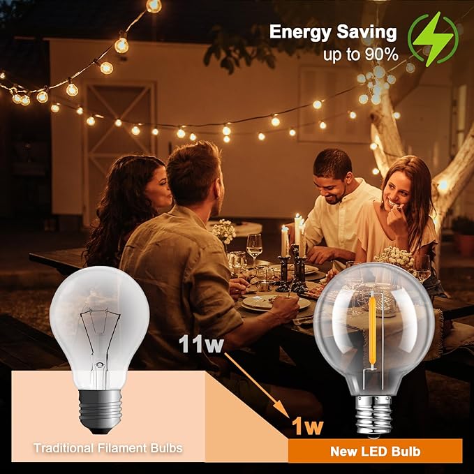 25 Pack Dimmable G40 Led Replacement Light Bulbs, E12 Screw Base Waterproof LED Globe Bulbs Light for Indoor Outdoor String Lights, Patio Cafe Décor, Not Solar
