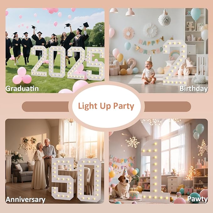 LOBOOM 4FT Light Up Numbers, Marquee Numbers 4 Feet Tall Giant Number 85 Mosaic Big Number Sign for 85th Birthday Party Backdrop Anniversary Decorations, Pre-Cut Large Frame