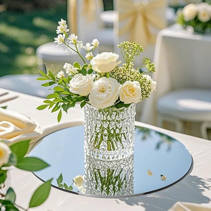16PCS Acrylic Round Mirrors for Centerpieces Circle Mirror Tiles Candle Plate Set for Table Centerpieces Home Wall Mirror for Wedding Birthday Christmas Table Centerpieces Decorations (6inch + 8inch)