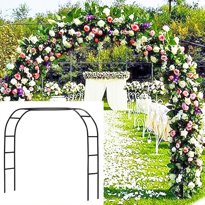 Metal Garden Arbor Wedding Arch 76.8 Inch H x 90.5 Inch W \94.5 Inch H x 55 Inch W Assemble Freely 2 Sizes for Various Climbing Plant Roses Vines Bridal Party Decoration Pergola Arbor (Black)
