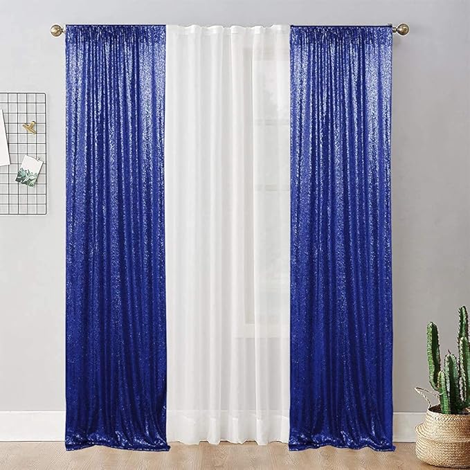 Juya Delight 2ft x 8ft x 2Pcs Navy Blue Sequin Photography Backdrop Curtain for Wedding Party Decoration Festival Ceremony